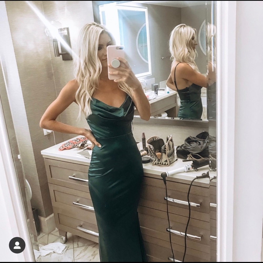 Green Satin Hello Molly floor length gown